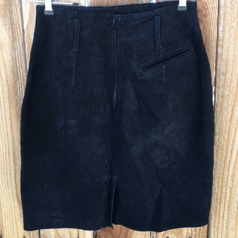 Express Black Genuine Leather Midi Skirt 9/10 - Picture 3 of 6